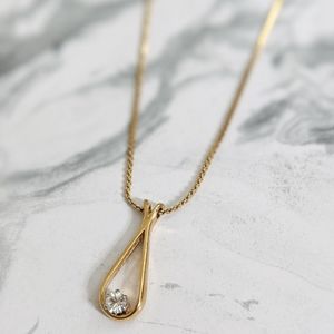 Gold Teardrop Pendant with Clear Stone